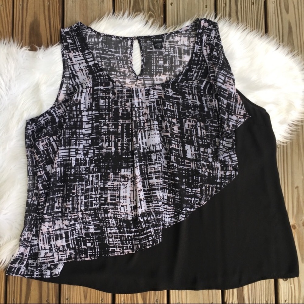 Torrid Semi Sheer Asymmetrical Ruffle Front Top